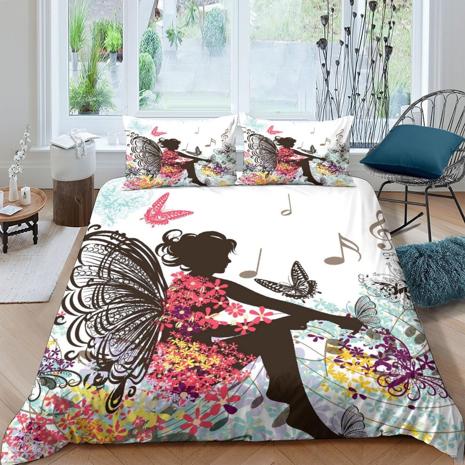 Ctjqhvkz Style-1 3D Printed Fairy Butterfly Fitted Sheet Microfiber Soft Floral Bed Sheet For Bedroom Decor Guest Room Home Use Single（135X200cm）