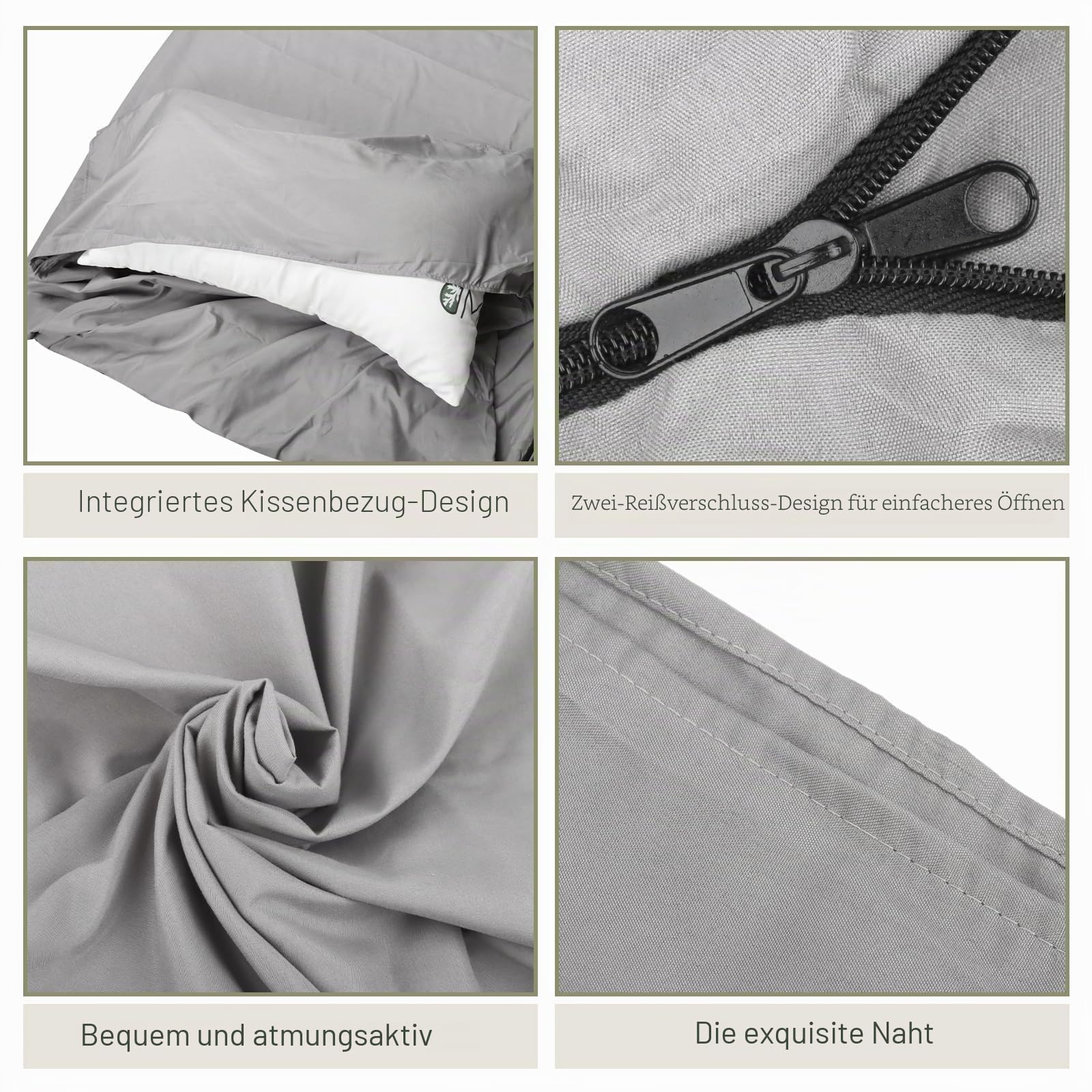 Hüttenschlafsack Ultraleicht 220 x 90 cm Outdoro Grau Sommerschlafsack Kleines Packmaß