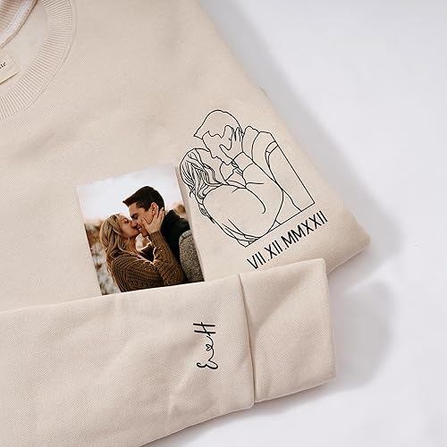 Miniatura 2 de Sudaderas con capucha personalizadas que diseñan el tuyo propio, retrato de camisa personalizado de la foto, fecha de aniversario para parejas