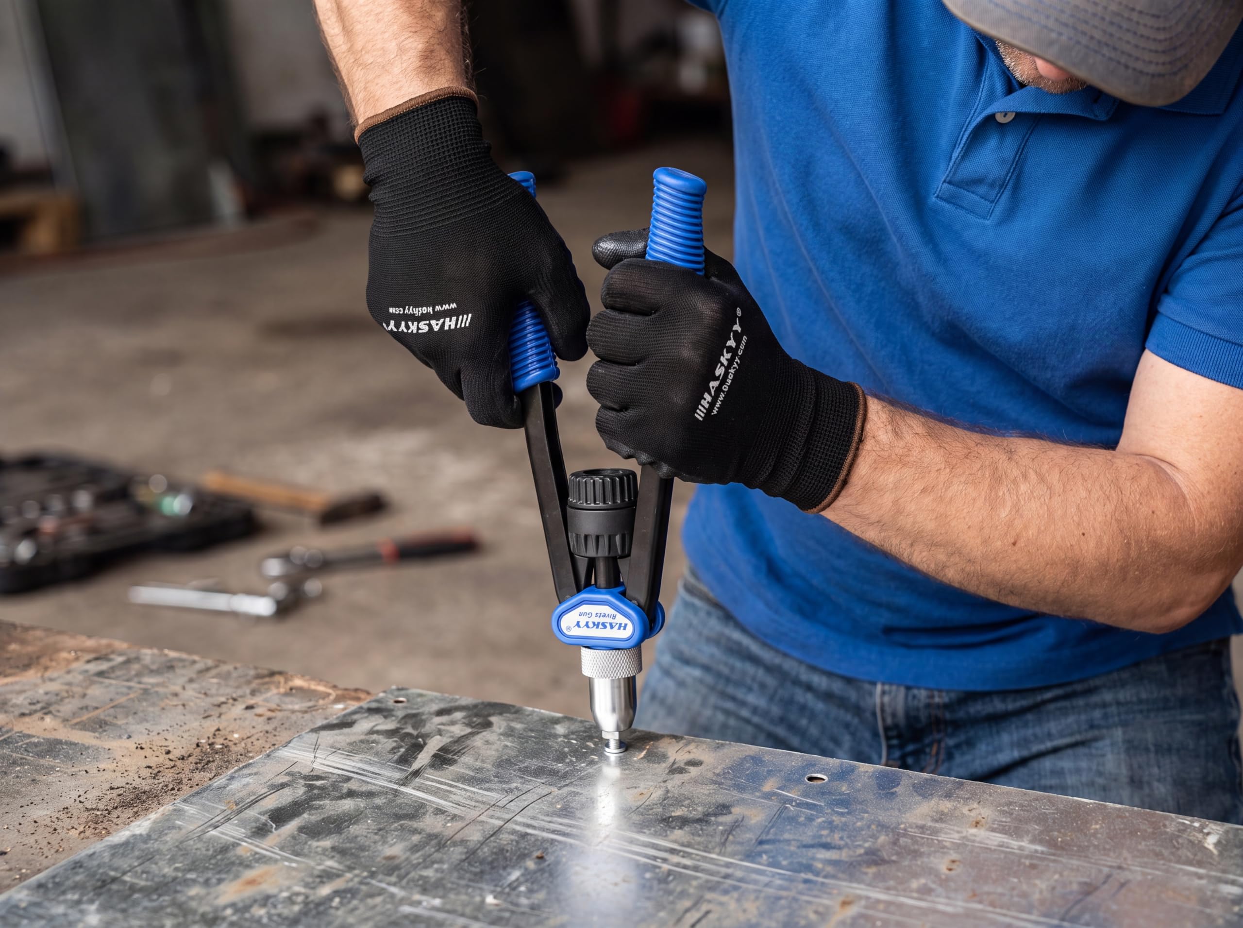 HASKYY Kit profesional de remachadora para tuercas remachables (Rivnut) + 150 tuercas de acero -M5/M6/M8/M10/M12 (30 uds cada medida)