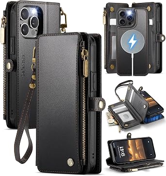 Defencase for iPhone 13 Pro Case Wallet Compatible with Magsafe, Black