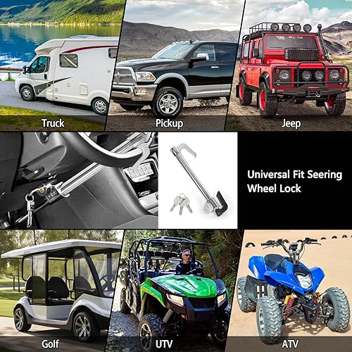 Miniatura 7 de Wisamic Steering Wheel Lock for Car Anti-Theft, Clutch Brake Pedal Lock for Truck SUV Van, Double Protection Security with 3 Keys