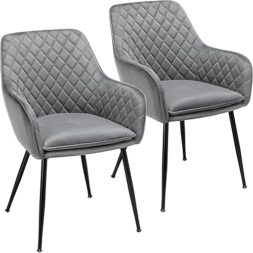 Yaheetech Dining Chairs Armchairs Velvet Upholstered Side Chairs Modern Chairs with Steel Legs and Backrest for Kitchen Dining Room Living Room Set of 2 Gray