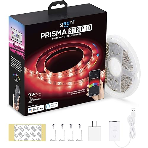 Geeni Prisma Strip 9.8 ft Smart LED Strip Lights, Indoor/Outdoor Adhesive Strips, Lights for TikTok, Alexa & Google Home Compatible. No Hub Required (3M Light Strips)