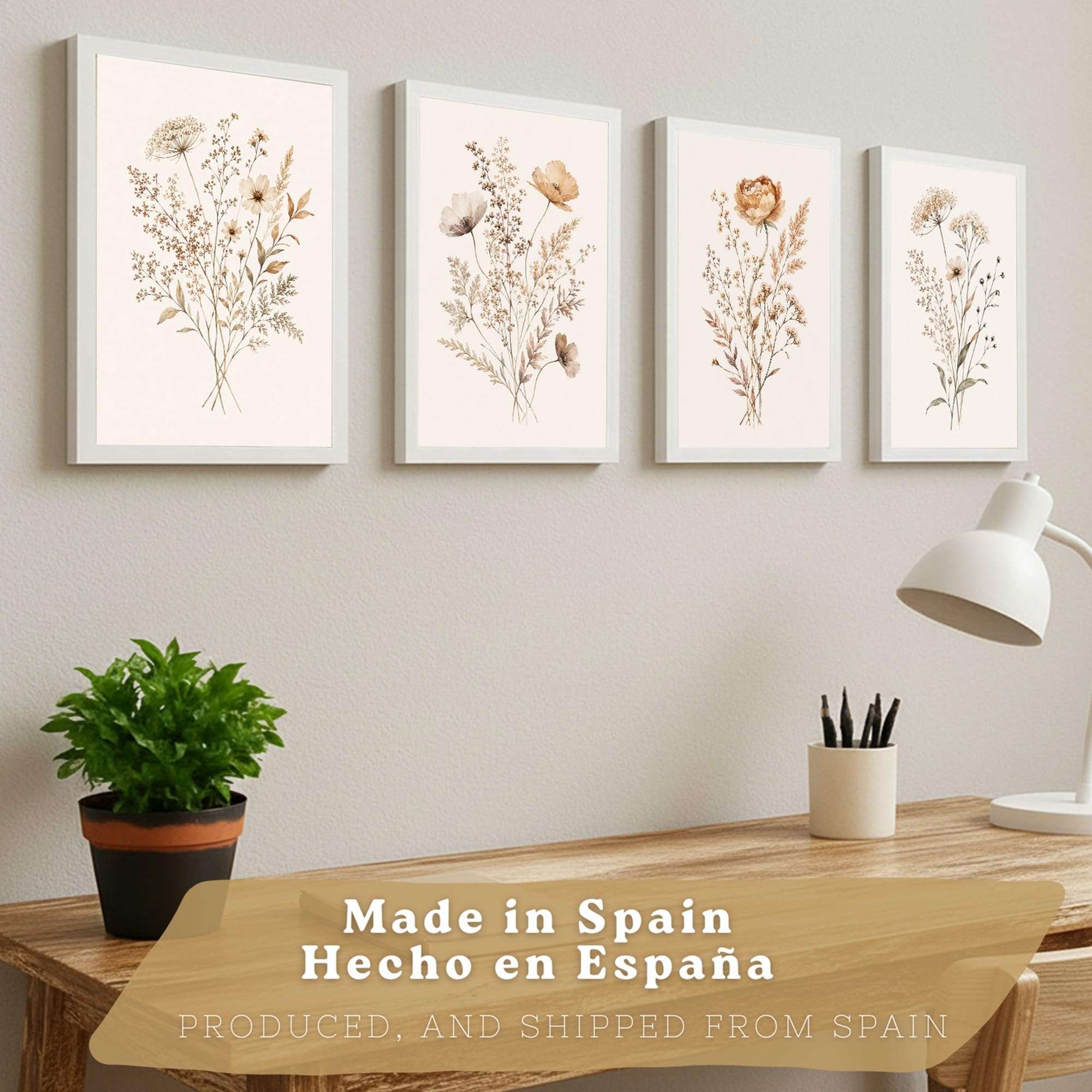 Nacnic Posters de Flores Silvestres Neutras con Acuarela Botánica Beige