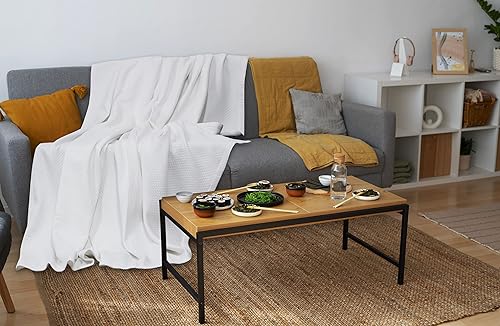 Miniatura 3 de Cotton Craft - Cobija térmica de sarga de punto espiga (100% algodón súper suave de alta calidad), Algodón, Diamante - Blanco, gemelo