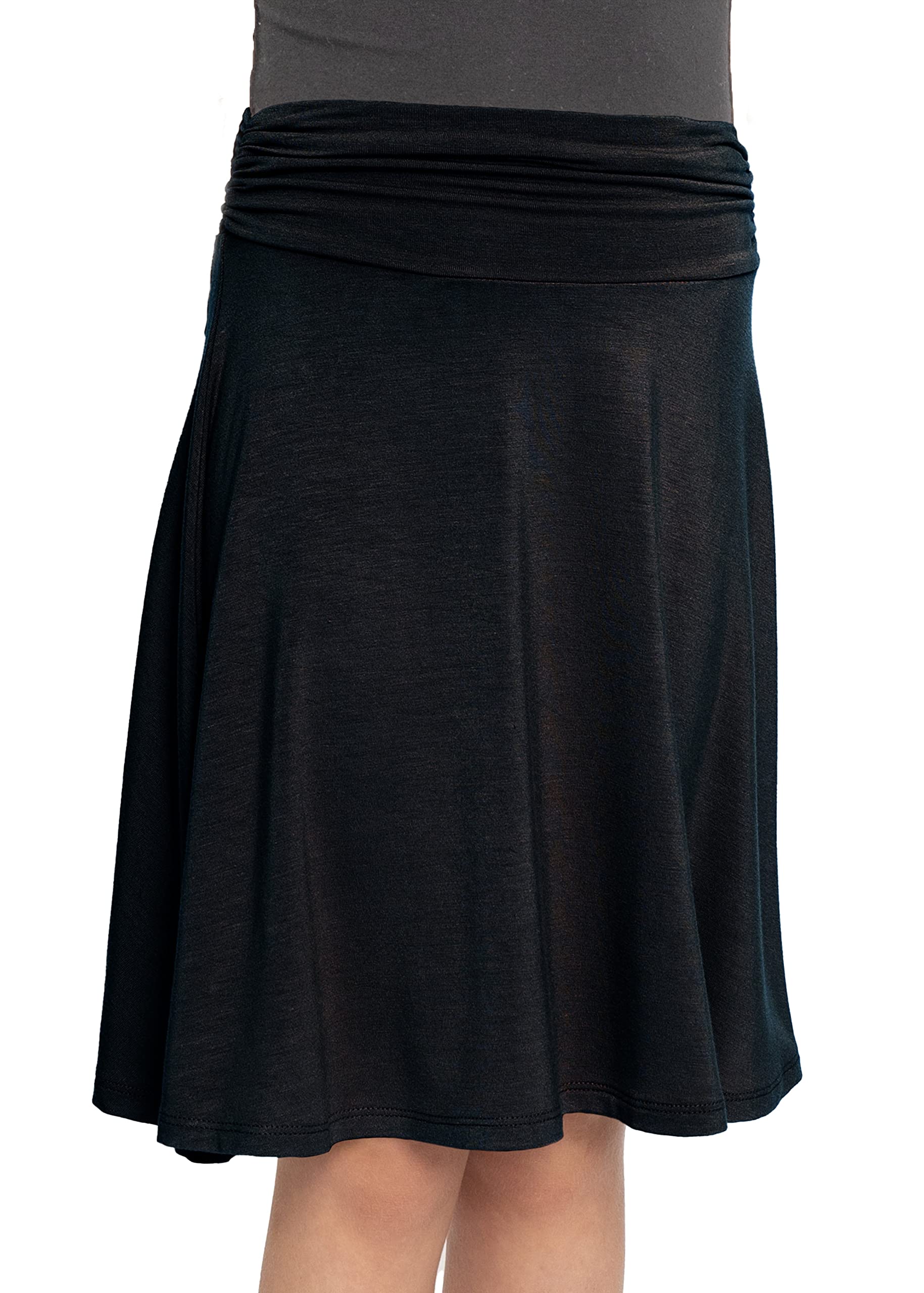 STRETCH IS COMFORTPremium Stretch Youth Girls Knee Length Flowy Ruched Waistband Skirt