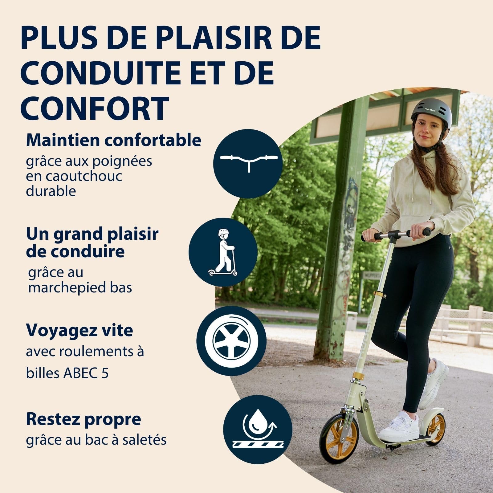 HUDORA BigWheel® 215 Trottinette en aluminium Confortable jusqu'à 100 kg Hauteur réglable et Pliable pour Enfants/Adolescents et Adultes