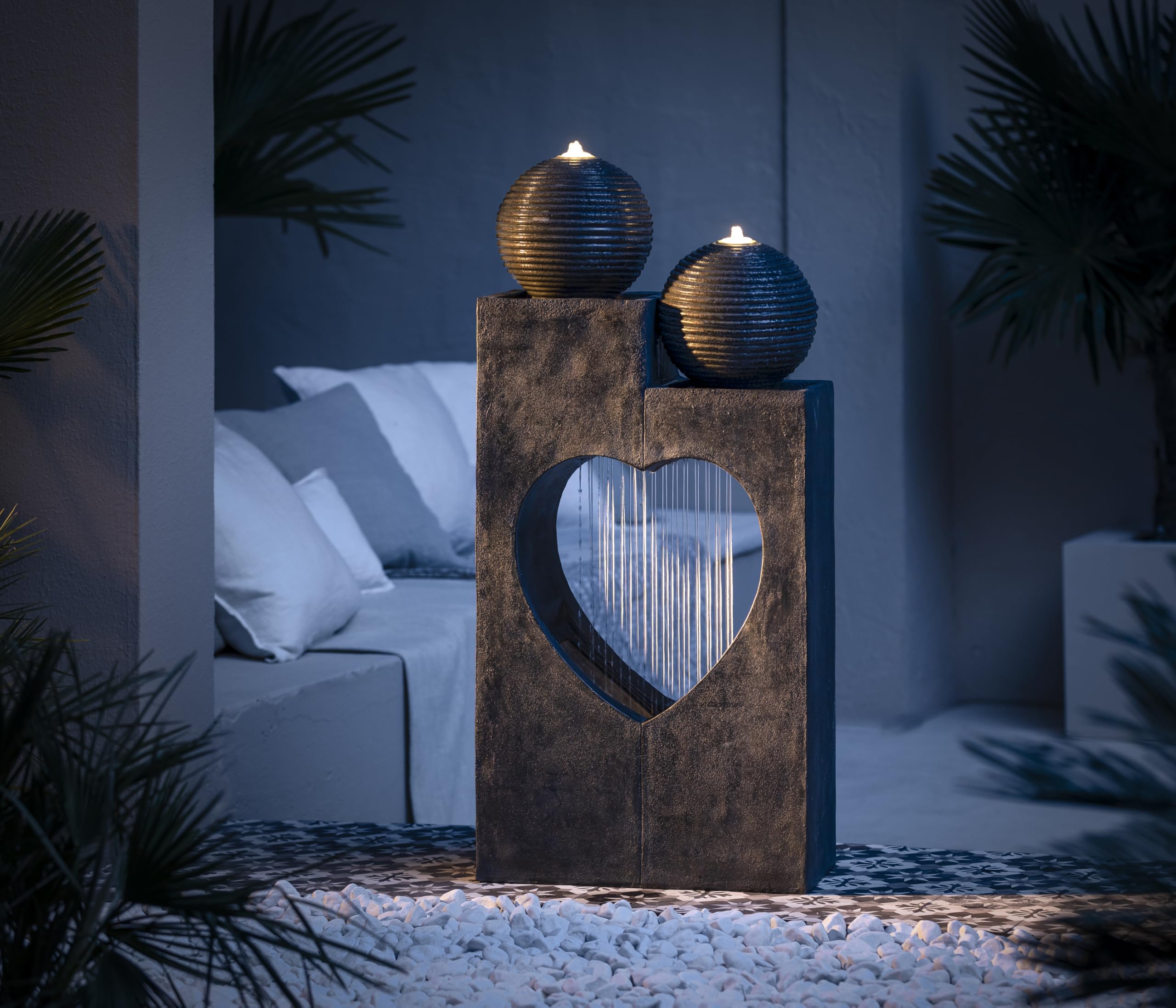 Dehner Gartenbrunnen Amor, Outdoor-Brunnen, mit LED-Beleuchtung, frostbeständig, ca.46x23x99 cm, Polyresin, grau