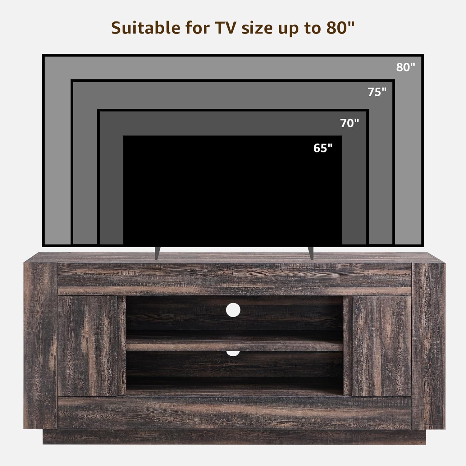 OKD Modern 70" TV Stand, Entertainment Center for TVs Up to 80", Media Console with Large Open Storage & Side Cabinets, Thick Wood Design for Living Room, Dark Rustic Oak
