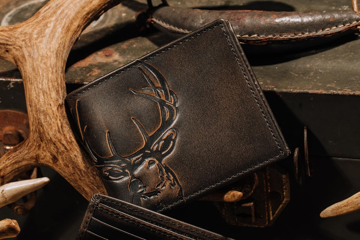 House of Jack Co. Deer Bifold Wallet for Men, Slim Profile Hunting Wallet, Ideal Gift For Men, Full-Grain Cowhide Leather, Black - Image 4