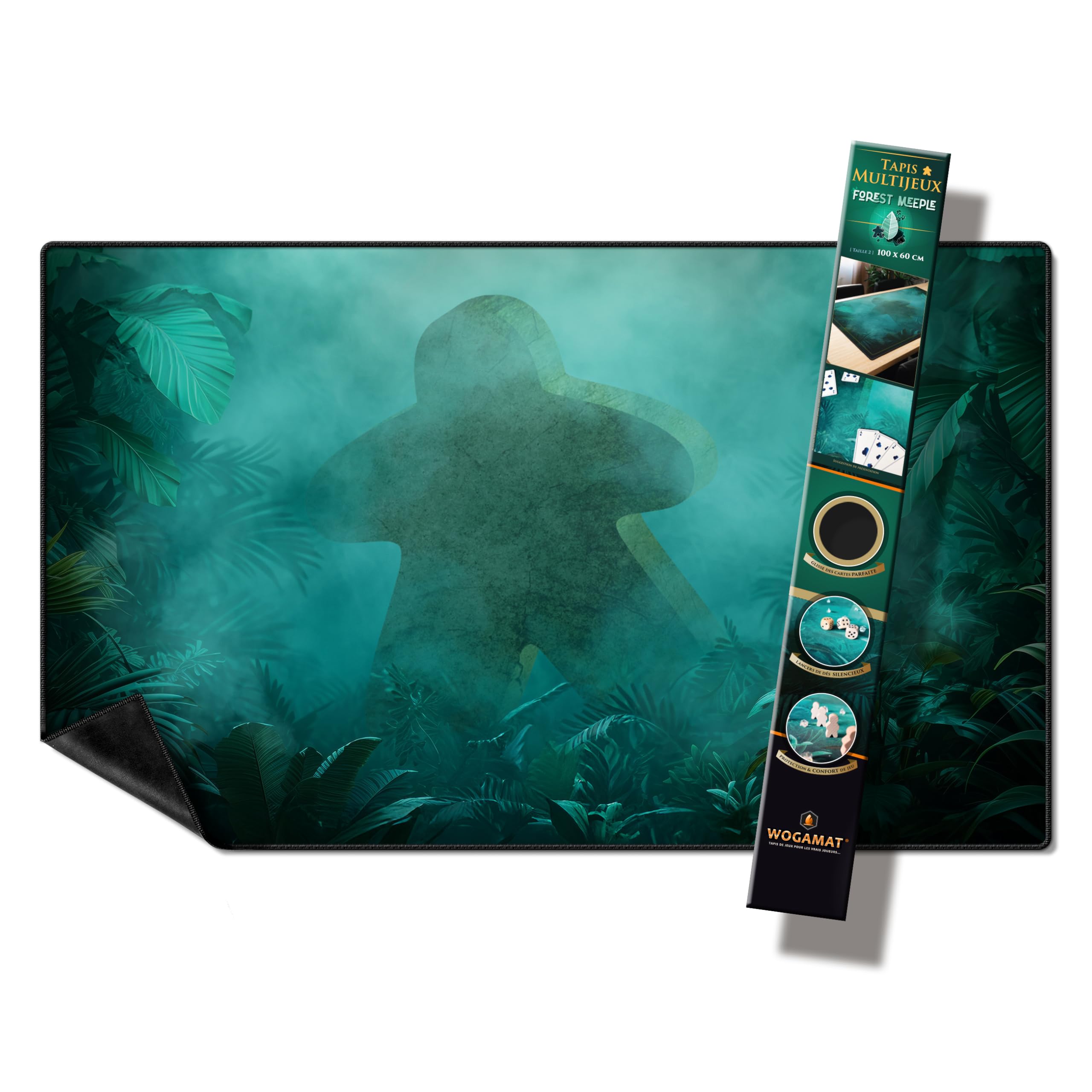 WOGAMAT Tapis Forest MEEPLE (Taille 2 60X100 CM) - pour Jeux de société et Jeux de Cartes - qualité Premium