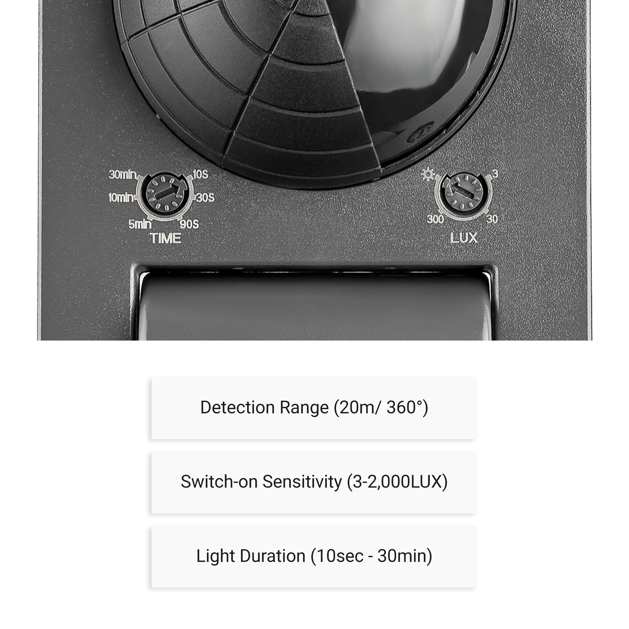 SEBSON PIR Sensor Outdoor IP65, Surface Ceiling Wall Mounted, Programmable, 20m/360° - Image 4