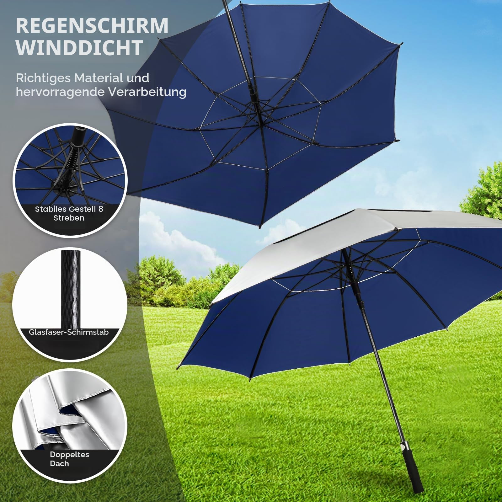 ZOMAKE 68/62/54/50 Inches Golf Regenschirm Sonnenschutz für UV,XXL/XL/L/M Großer Winddicht Regenschirm Groß UPF 50+ Selbst öffnend Belüftet,Große Größe Golfschirm Sturmfest für Sonne und Regen