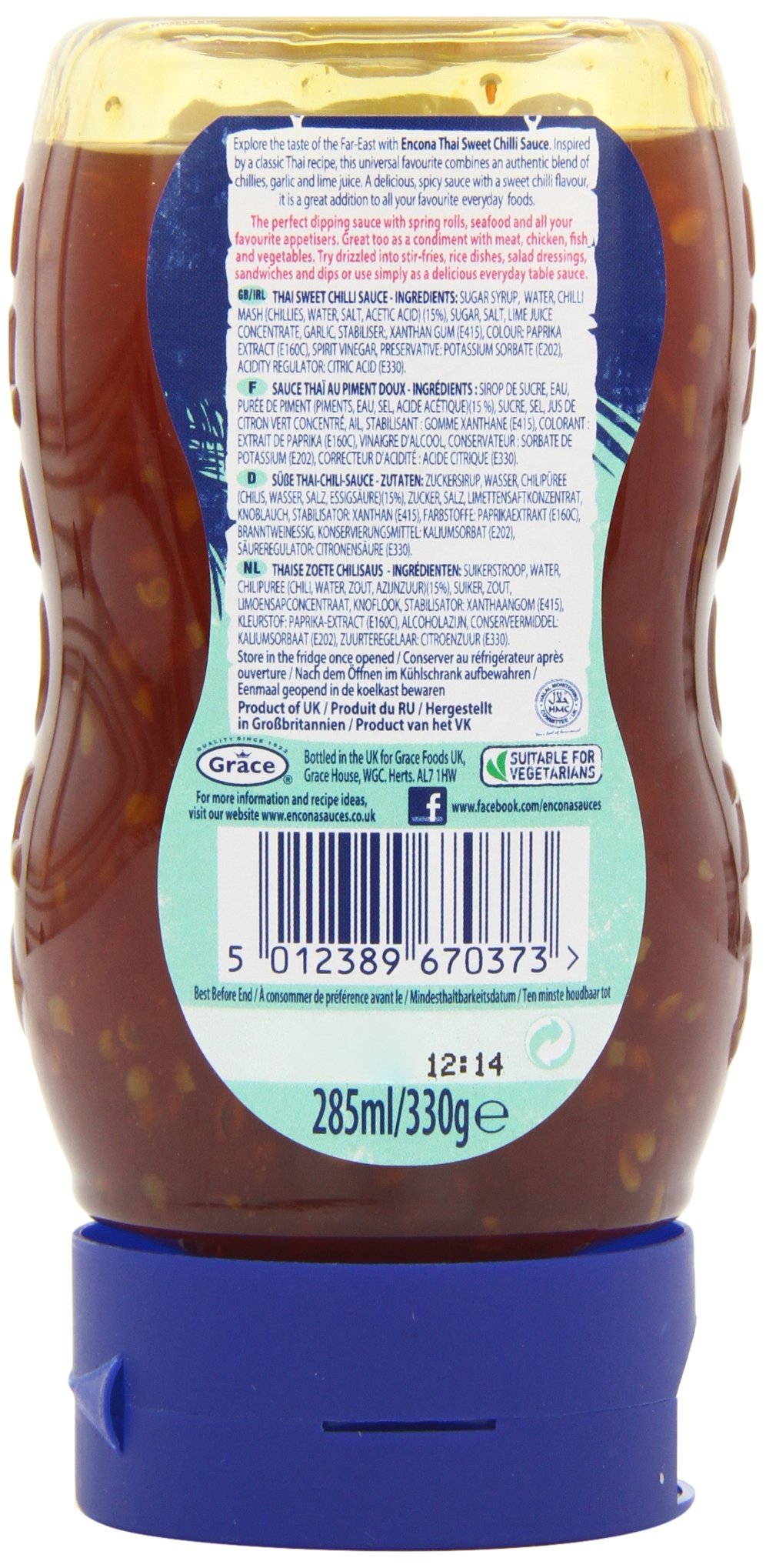 Encona Salsa De Chile Dulce Tailandés (285ml) (Paquete de 6)