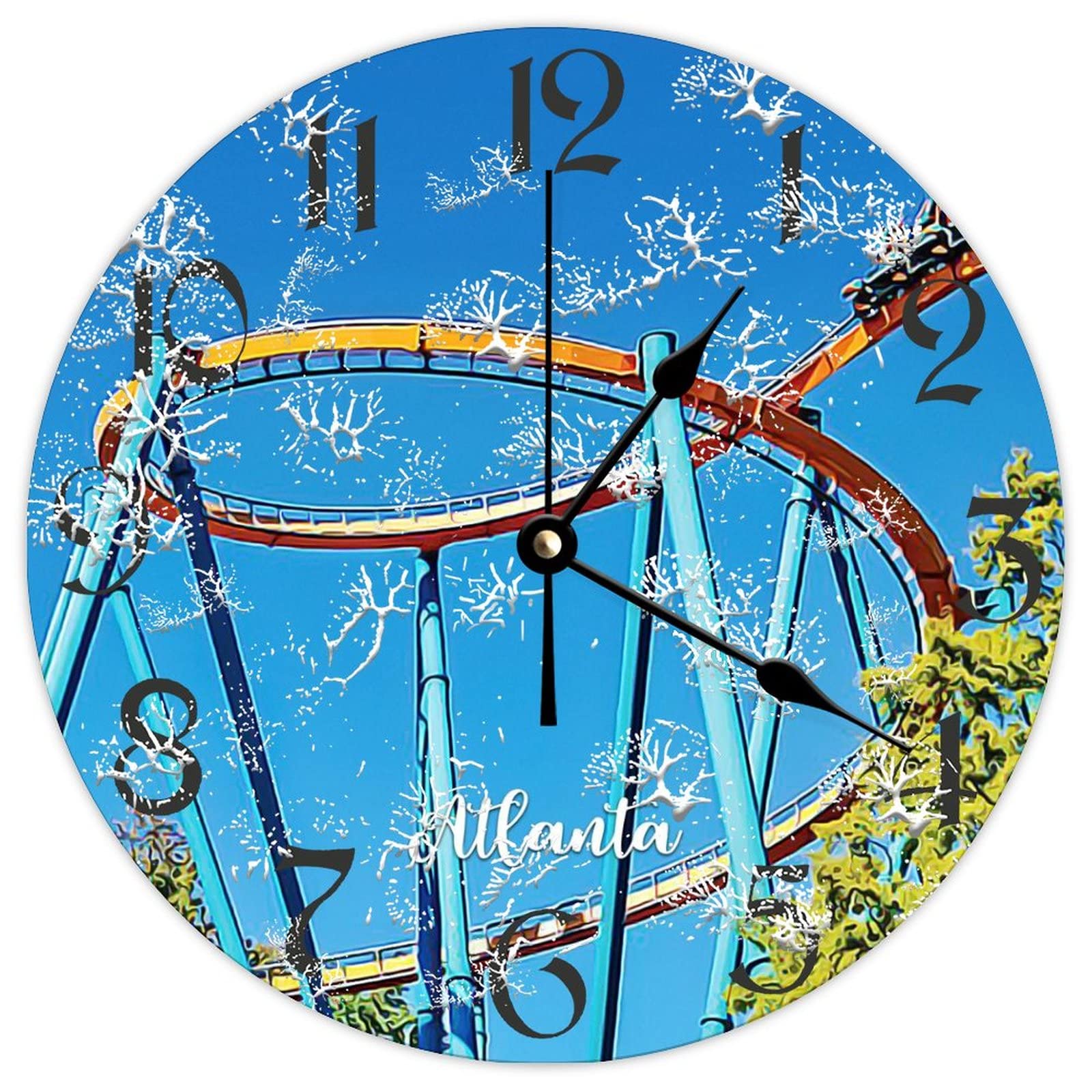 Horloge murale 38,1 x 38,1 cm Atlanta City en bois sans bruit de tic-tac