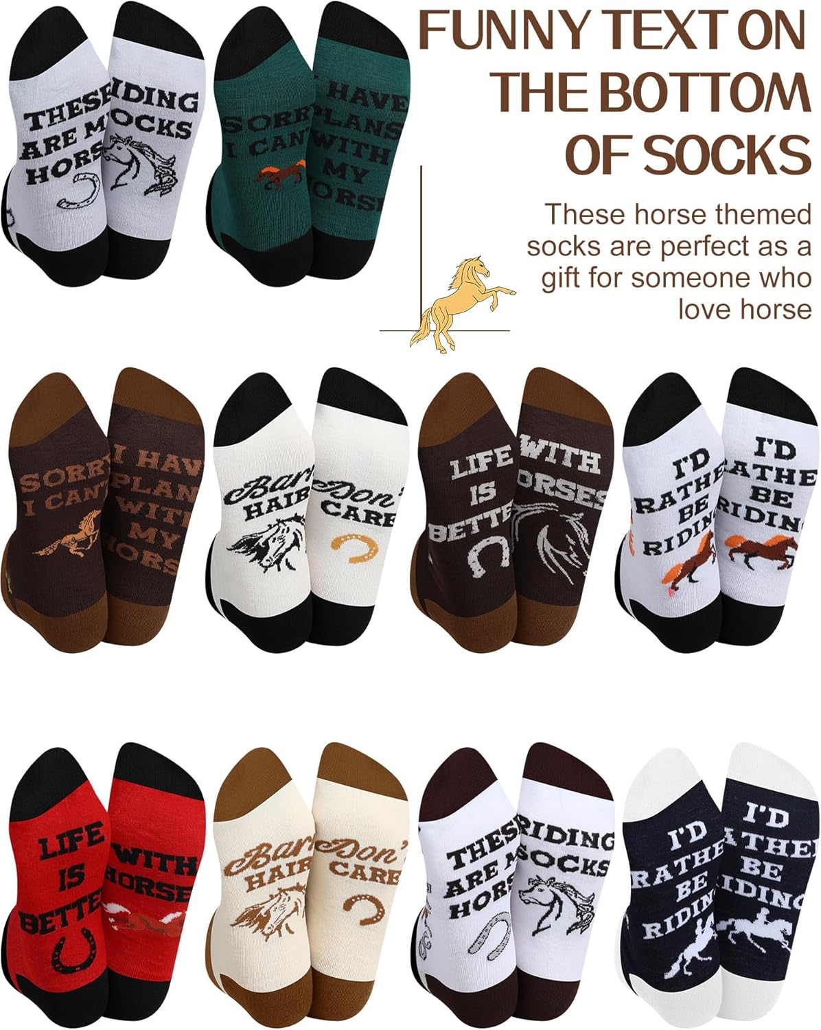 10 Pairs Funny Horse Socks Bulk for Adults Novelty Derby Western Horse Riding Ankle Socks Gift for Equestrian Lover - Image 3
