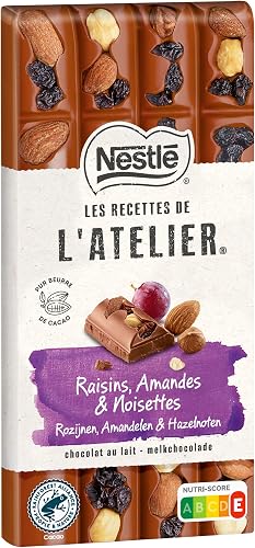 Nestlé Les Recettes de L'Atelier - Tablette chocolat Lait Raisins, Amandes et No