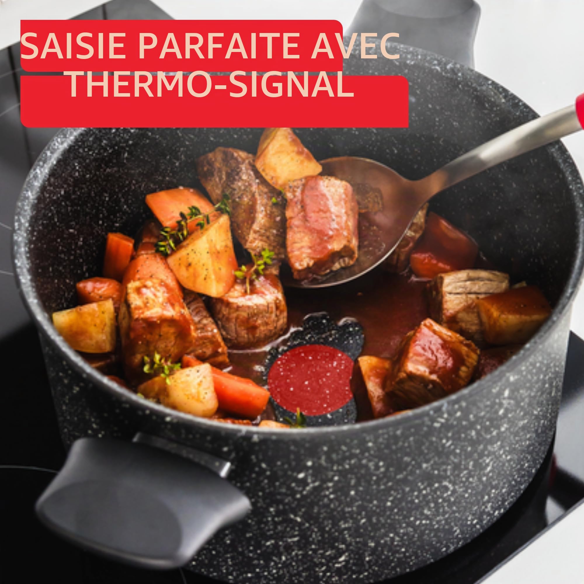 Tefal Stone Strength Faitout anti-adhésif en aluminium renforcé avec des particules de titane Compatible induction 24 cm