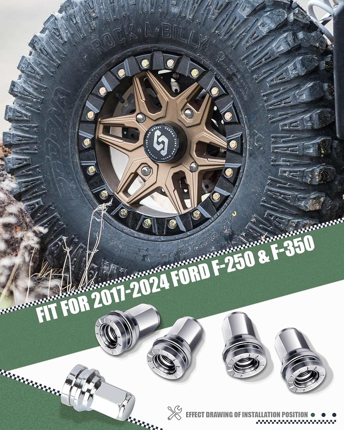 32Pcs Ford F250 F350 Lug Nuts Replacement - M14x1.5 21mm Hex Chrome One-Piece Design, Fits OEM(Stock) Wheel Nuts | OEM No. HCPZ-1012-A & HCPZ-1012-B