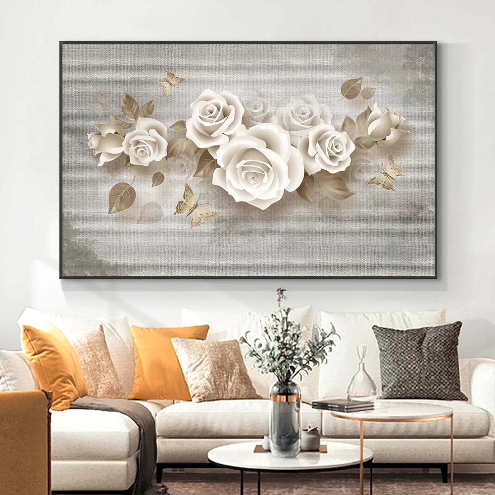Peinture abstraite fleurs blanches sur toile décoration intérieur salon - 8