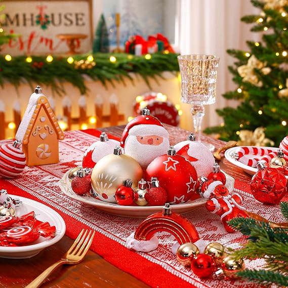 Alupssuc 80pcs Christmas Balls Ornaments Set, Red, White and Gold