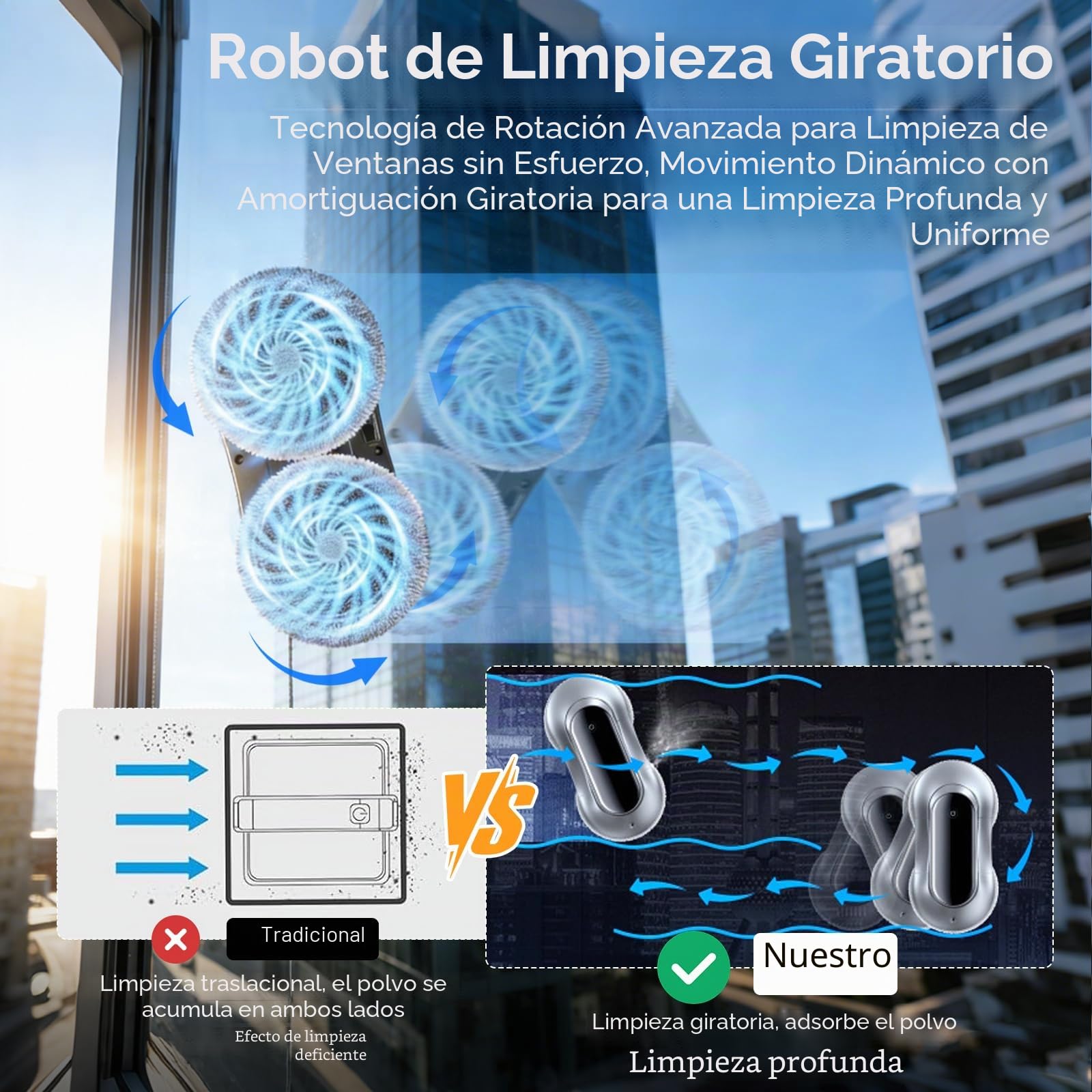 Robot Limpiacristales, 6000pa Limpia Cristales Electrico Ventanas con Mando, 3 Modos Limpieza,Navegación Inteligente,10 Paños de Limpieza, Limpiacristales Electrico para Ventanas, Espejos y Azulejos