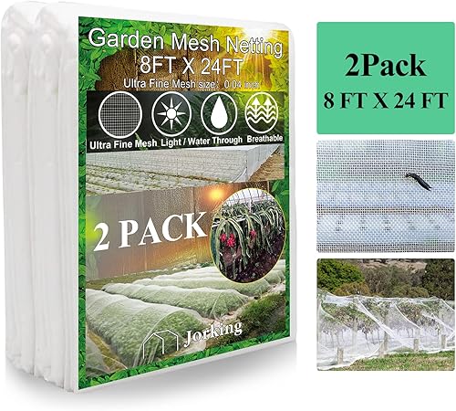 Jorking - Paquete de 2 redes de jardín de 8 x 24 pies para plantas, protección ultrafina de malla de jardín contra mosquitos, aves, plagas, barreras