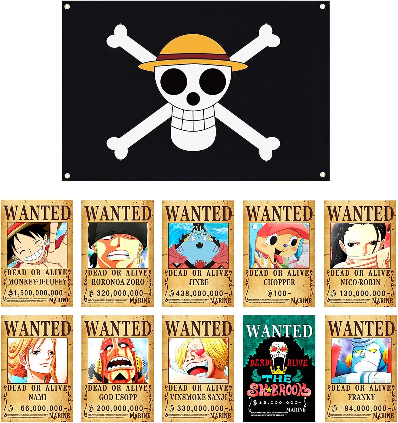 Buy Aben 10pcs New Edition 1 5 Billion One Piece Wanted Posters One Piece Pirate Flag Luffy S Straw Hat Flag Online In Russia B09fk7j4mb