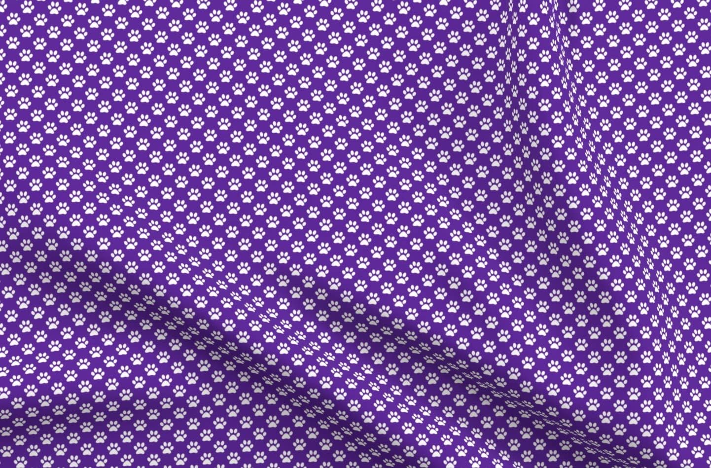 Spoonflower Fabric - White Paw Prints Purple Animal Cat Dogs Mini Small Tiny Micro Pet Printed on Organic Cotton Sateen Fabric by The Yard - Sewing Quilting Apparel Home Decor