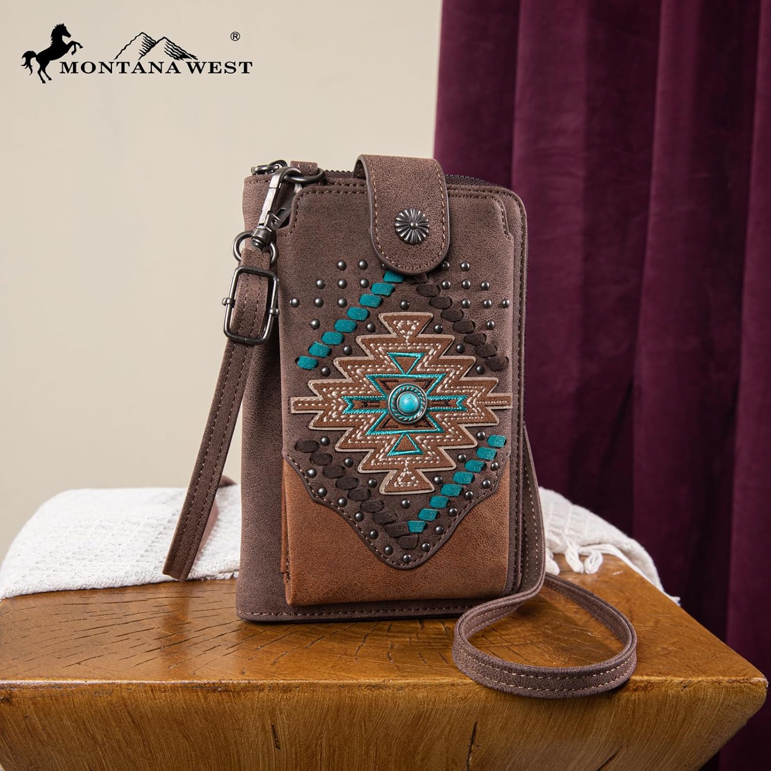 Montana West Small Crossbody Bags for Women Western Phone Wallet Cowgirl RFID Blocking Purse with Card Slots Cash Slots Western Style Crossbody Bag MW1315-183CF