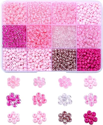 LiQunSweet 12 colores 4  0.197 in rosa tema semillas de vidrio granos pequeños con caja para pulseras, pendientes, collar joyería fabricación