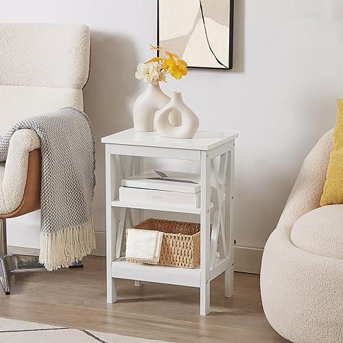 Miniatura 2 de VECELO Mesitas de noche modernas X-Design Mesa auxiliar con estante de almacenamiento para dormitorio, sala de estar,