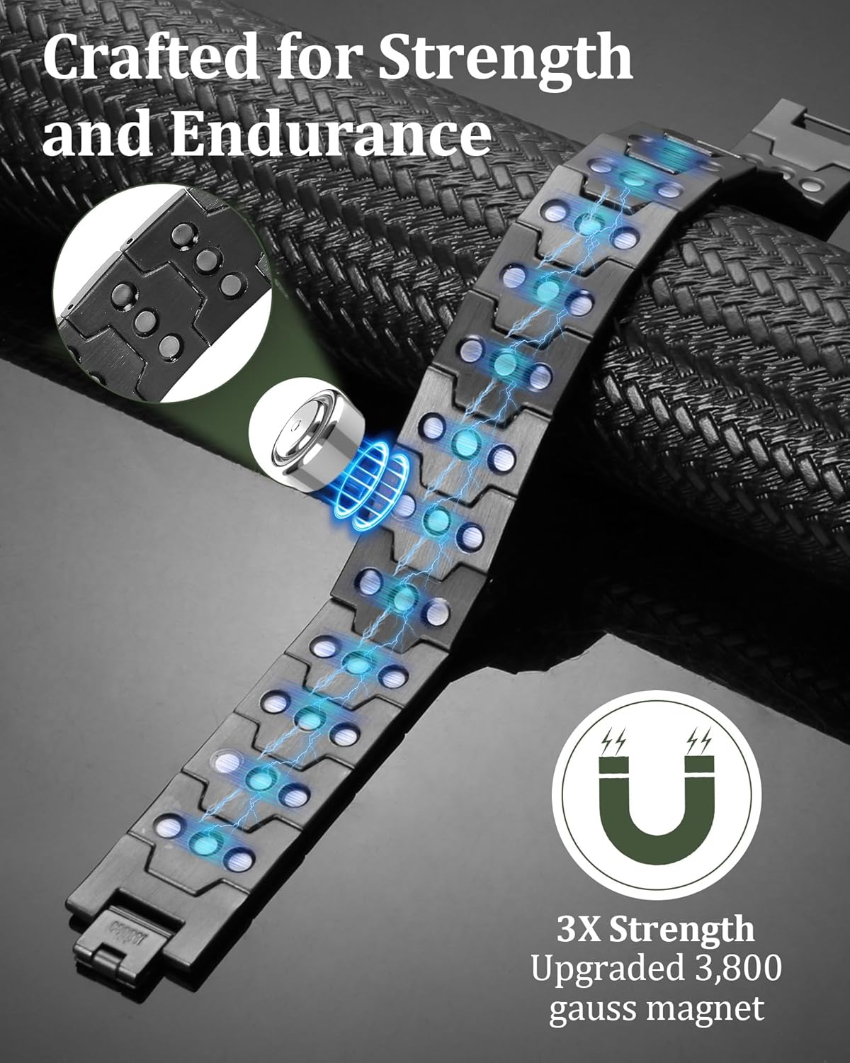 3X Copper Bracelet for Men Triple Ultra Strength Magnets, Masculine Design Pure Copper Magnetic Bracelet, Adjustable Length with Sizing Tool - Image 5
