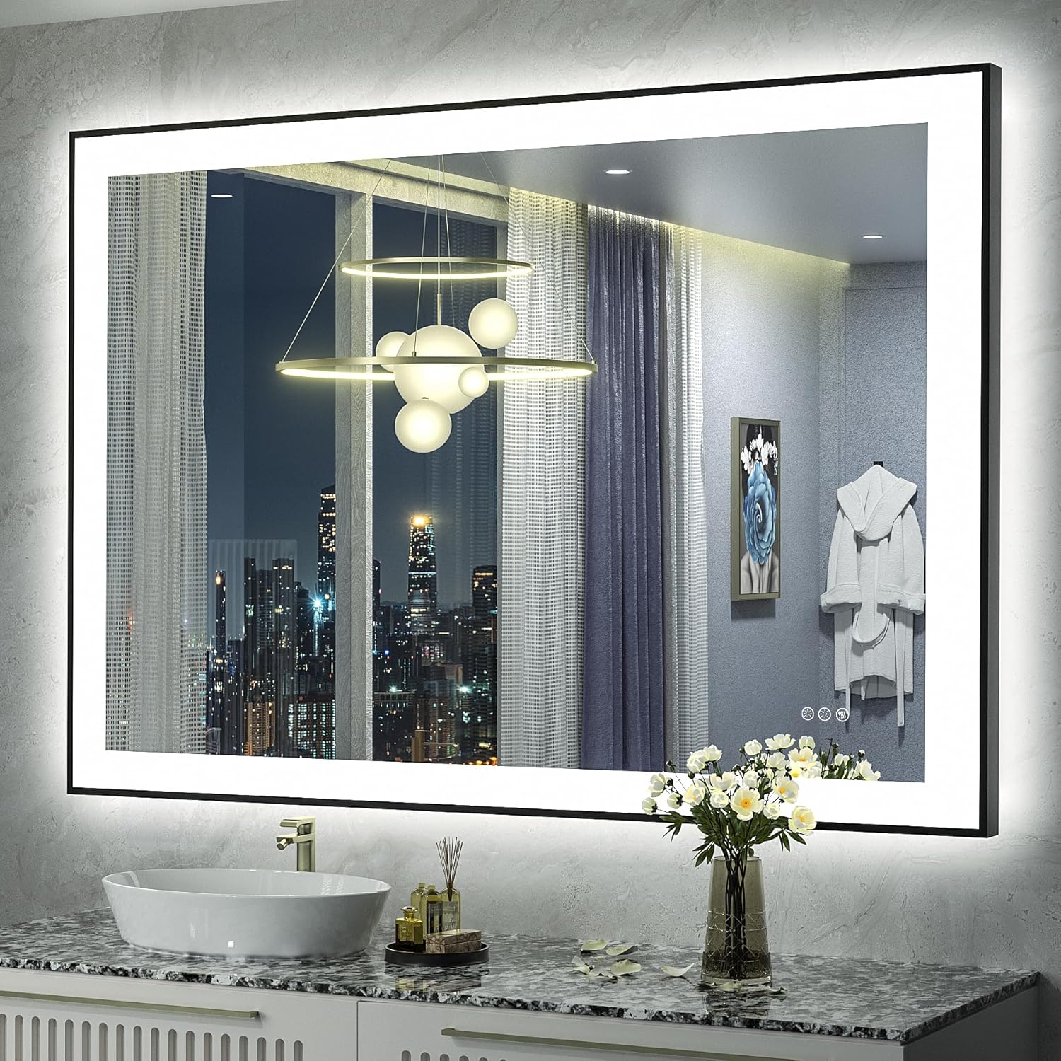 Amazon.com: CHARMOR 44x36 LED Lighted Bathroom Mirror, Black Frame ...
