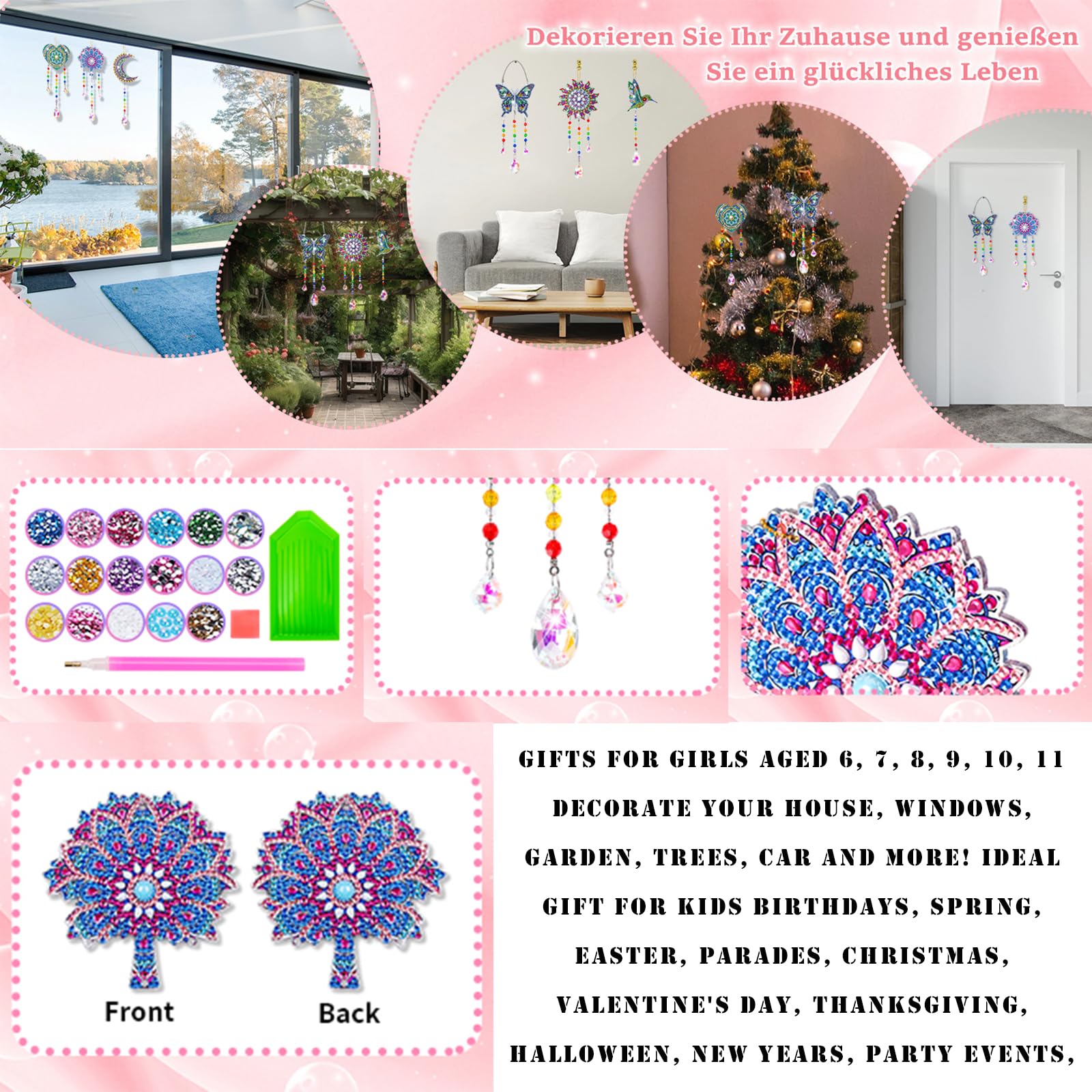 3 Pièces 5D Diamant Peinture Attrape-Soleil,Diamond Art