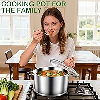 Vista 6 de Olla de cocina, olla de acero inoxidable, olla de sopa con tapa de vidrio, ollas de inducción - 6 cuartos