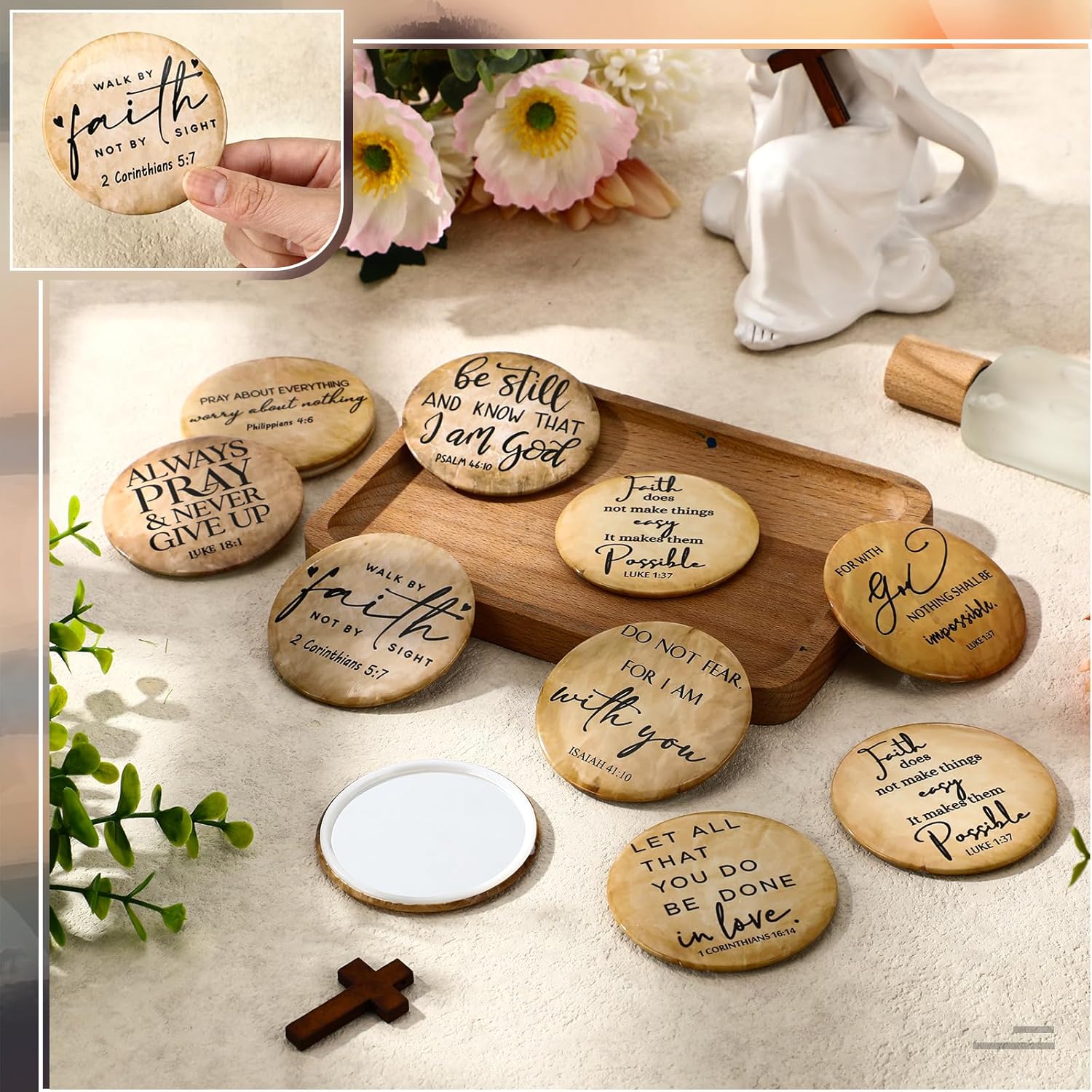 GlikCeil 108 Pcs Mini Christian Compact Mirrors for Women Mothers Day Church Gifts Retro Inspirational Bible Verse Pocket Makeup Mirrors Religious Gift for First Communion Church Baptism Party Favors