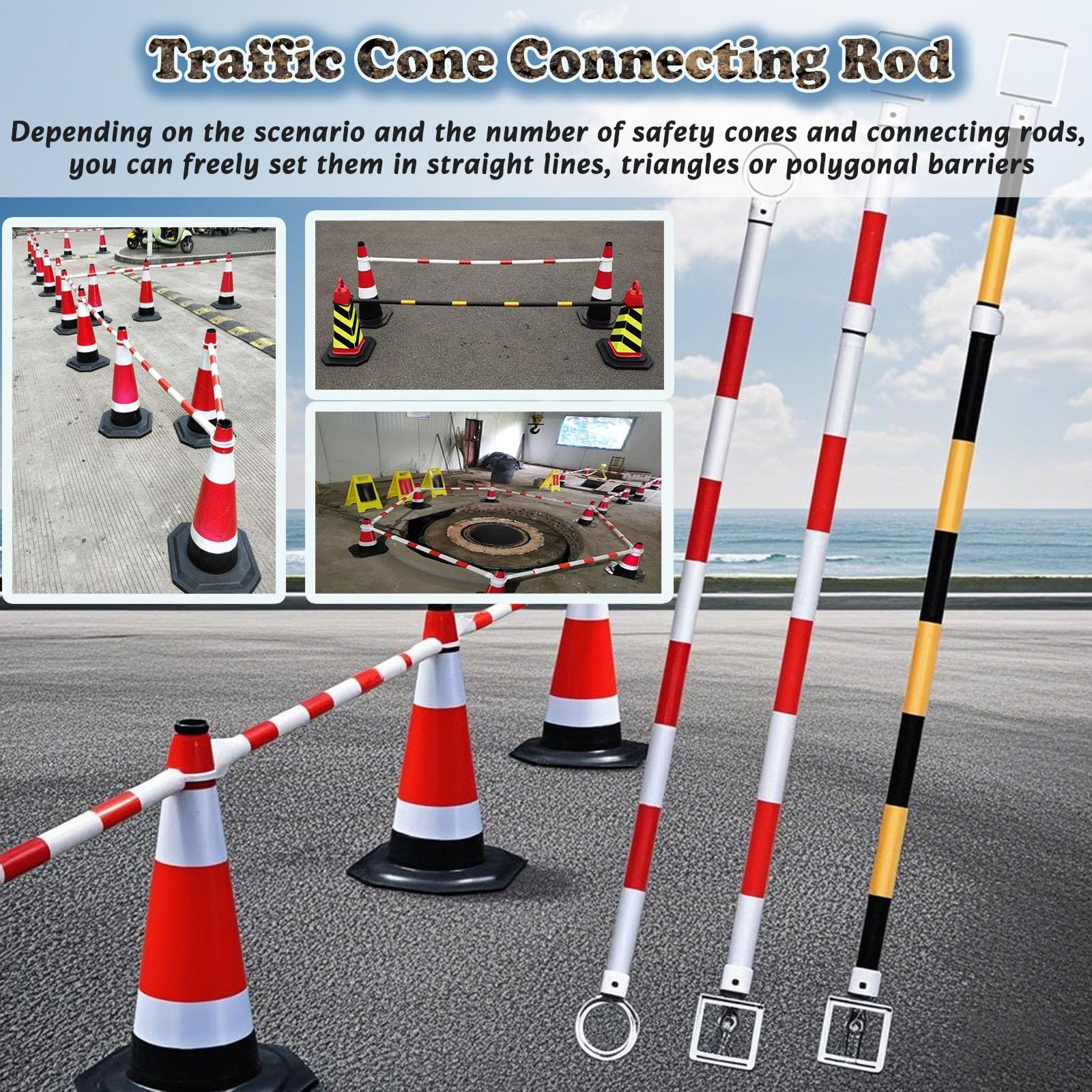 Kit de poteaux de sécurité Teles - Lot de 6 cônes de signalisation en PVC avec Anneaux Multicolores remplaçables (Rouge et Blanc), adaptés au contrôle des activités extérieures et à la gesti