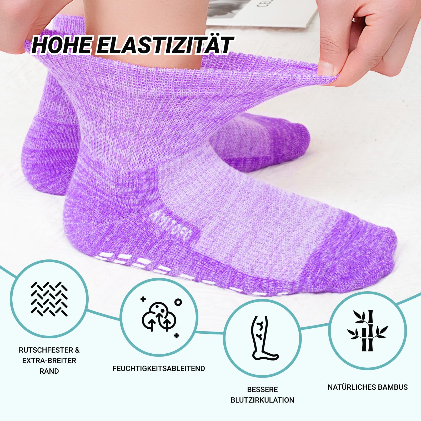 LOFIR Diabetiker Socken für Damen Herren: Bambus Diabetikersocken ohne Gummibund und Naht für Frauen - ABS Antirutsch Socken mit Komfortbund für Senioren Geschwollene Füße 4 Paar 39-50