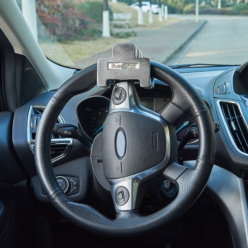 Blueshyhall Professional Volante Cerradura Volante garra para volante antirrobo Volante Auto con llave, negro