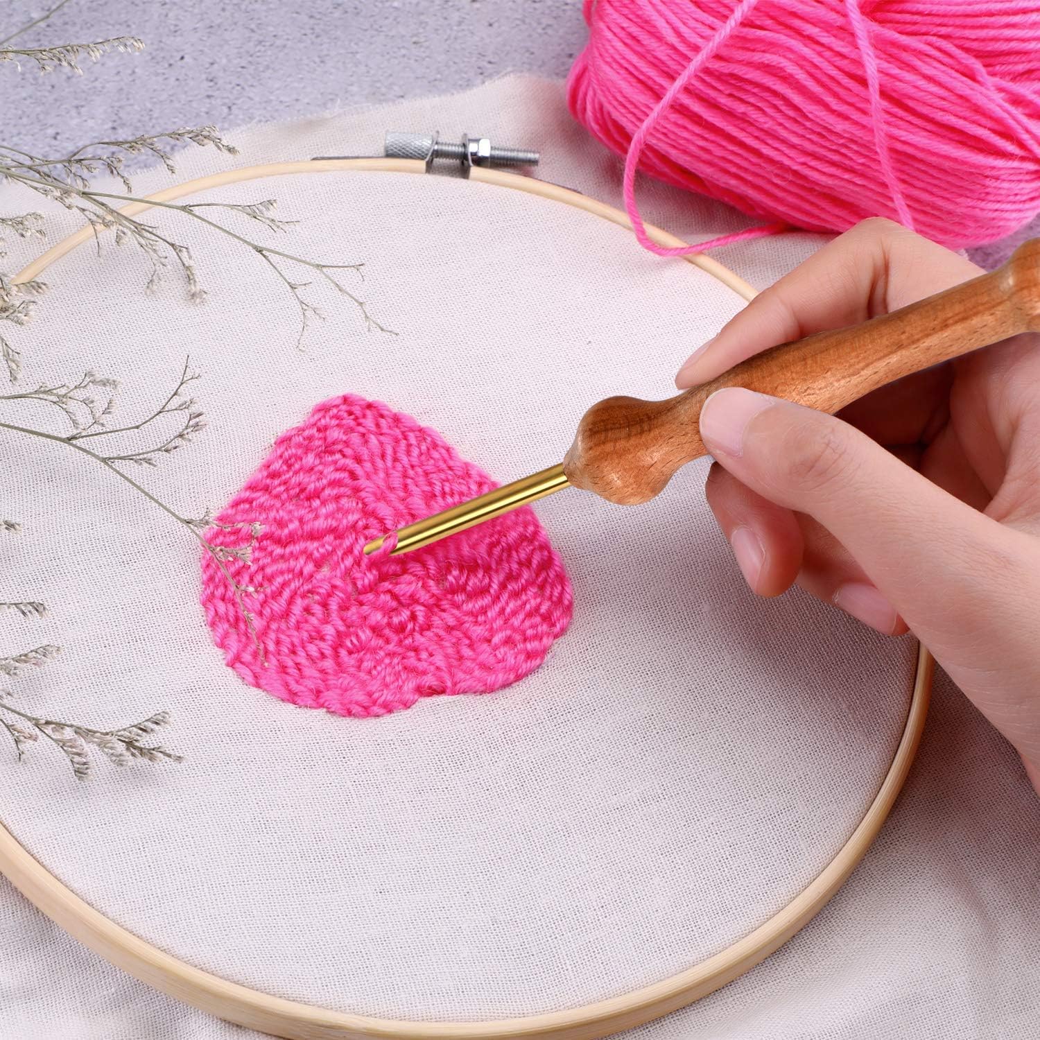 2 Sets Wooden Handle Embroidery Pens Sewing Embroidery Punch Needle Weaving Tools for DIY Craft Stitching Applique Embellishment