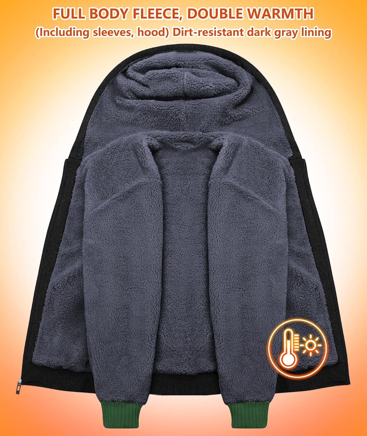 GEEK LIGHTING Men’s Fleece-Lined Zip Up Hoodie, Thick Hooded Jacket Winter Warm Athletic Sweatshirt image 3