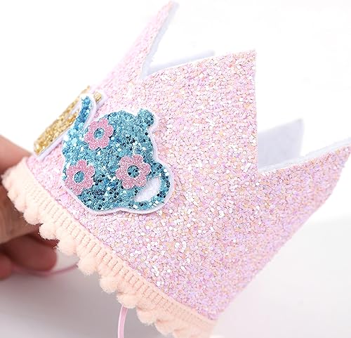 Miniatura 6 de WAUAO Decoraciones de fiesta de té de Alicia en el país de las maravillas Coronasombrero de cumpleaños, traje rosa para niña de segundo cumpleaños