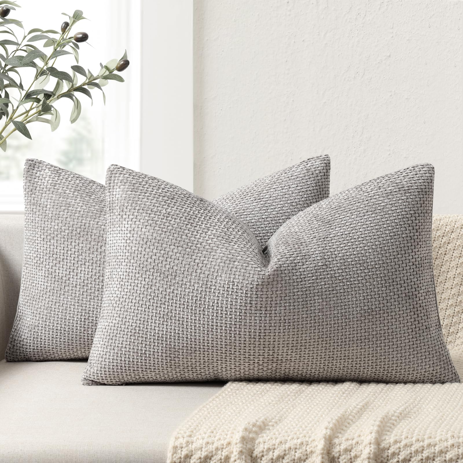 ZWJD Kissenbezug 40x60 2er Set Chenille Kissenbezüge Sofakissen Kissenhüllen Hell Grau Dekokissen Weiche Sofakissenbezug für Couch, Bett und Wohnzimmer Heimdekoration Luxus Zierkissenbezüge Küche, Haushalt & Wohnen