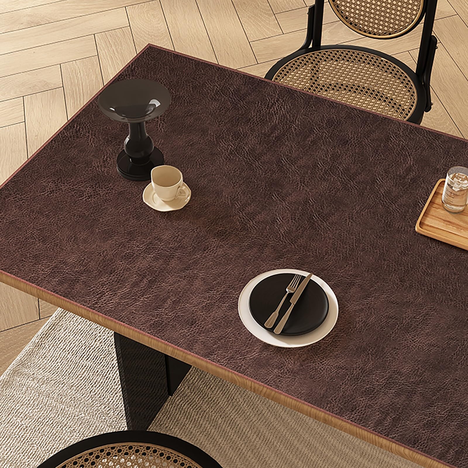 Extra breiter Leder-Tischläufer, 45 x 220 cm, wasserdicht und hitzebeständig, rechteckig, braun, für Küche, Esszimmer, Kommoden, Schlafzimmermöbel, ideal für Tischdekoration und Heimdekoration