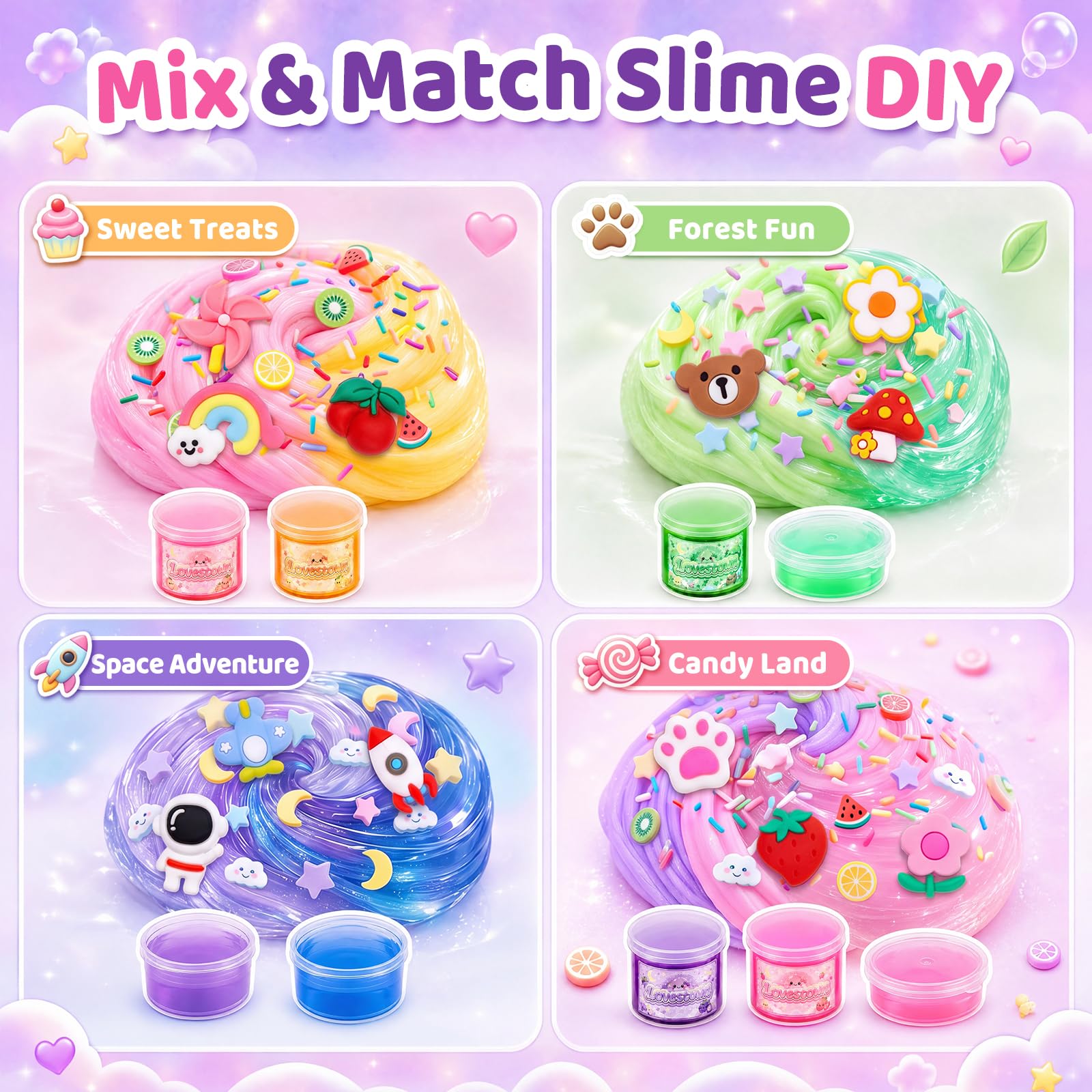 LovesTown 24 Pack Crystal & Cloud Butter Slime Kit, Squishy Party Favors