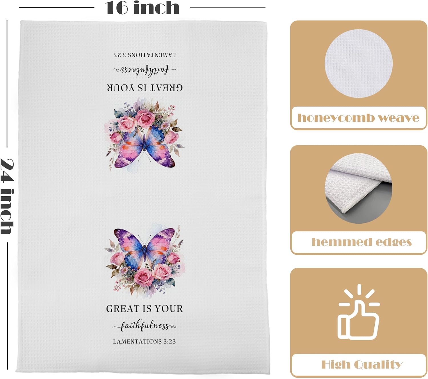 Butterfly Christian Kitchen Decor Set - Floral Christian Gifts Polyester Waffle Decorative Dish Towels, Bible Verse Gifts Hand Towels, Religious Tea Towel, 16x24 Set of 2