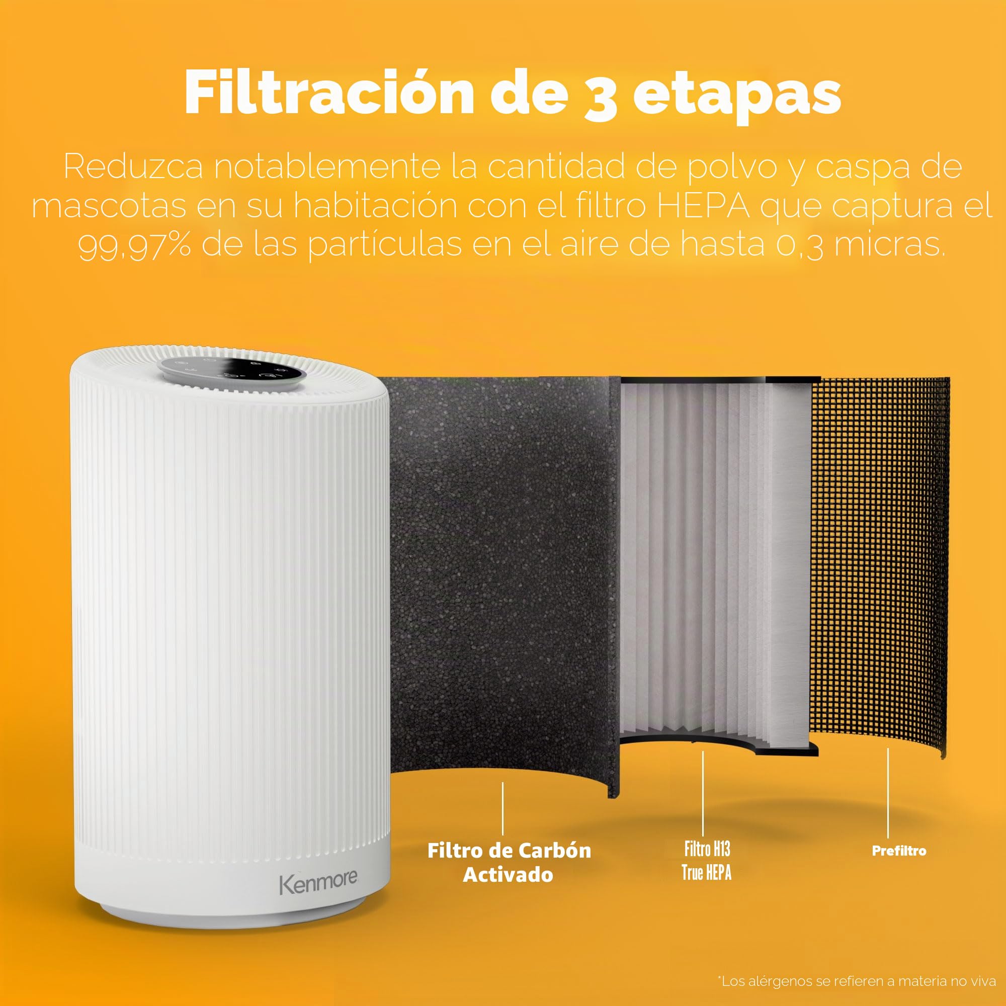Kenmore Purificador de aire PM1005 con filtro HEPA H13, cubre hasta 850 pies cuadrados, sistema de filtración HEPA SilentClean de 3 etapas de 25 dB para oficina y dormitorio | SilentClean - Sistema de filtración HEPA de 3 etapas de 25 dB para oficina y do
