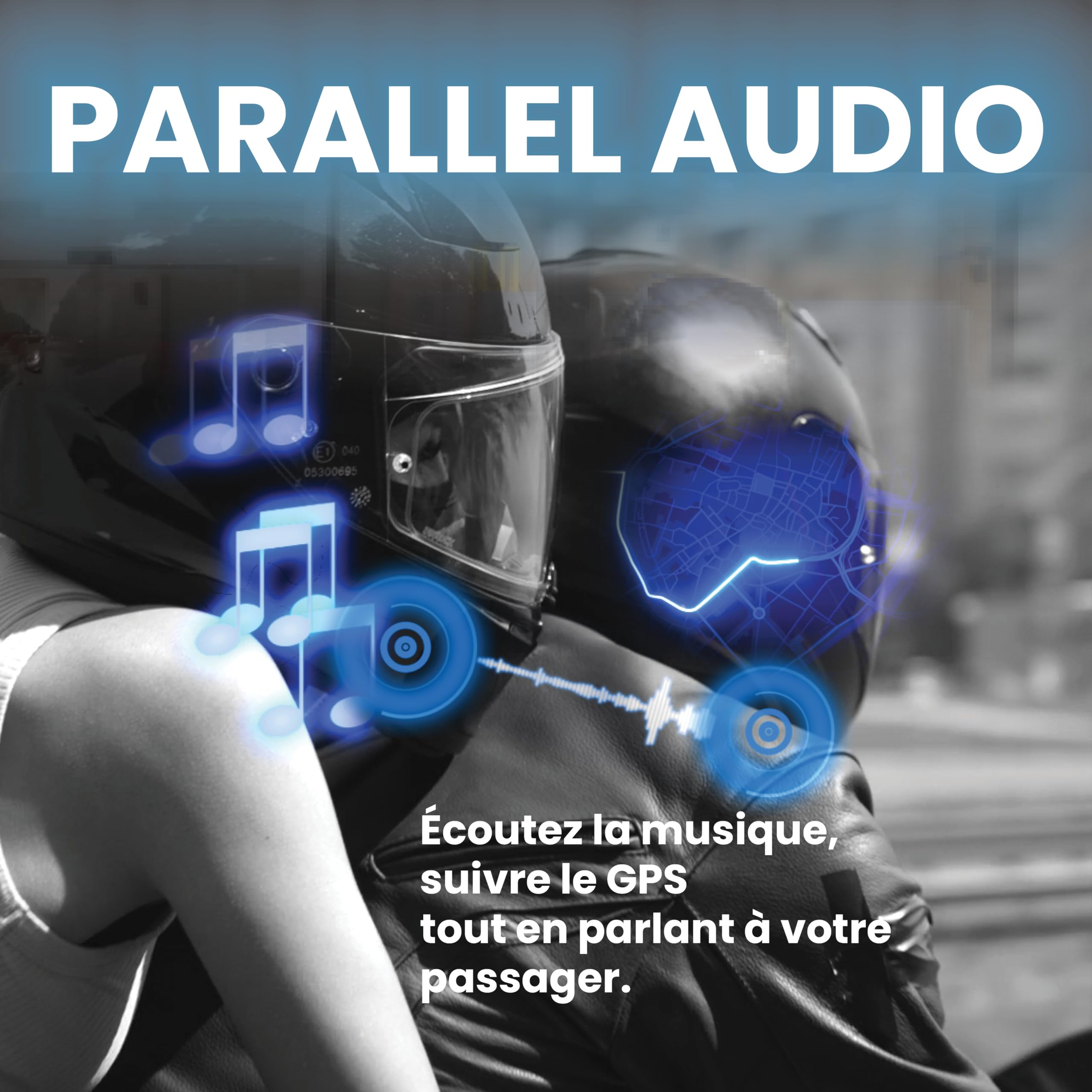 Midland- Intercom Moto BTR1 Individuel, Écouteurs Bluetooth sans Fil Casque Moto Étanche IPX6 Portée 800m, 4 Personnes Conference, Batterie 23H, Parallel Audio Connexion GPS/Musique Conforme ECE 22.06